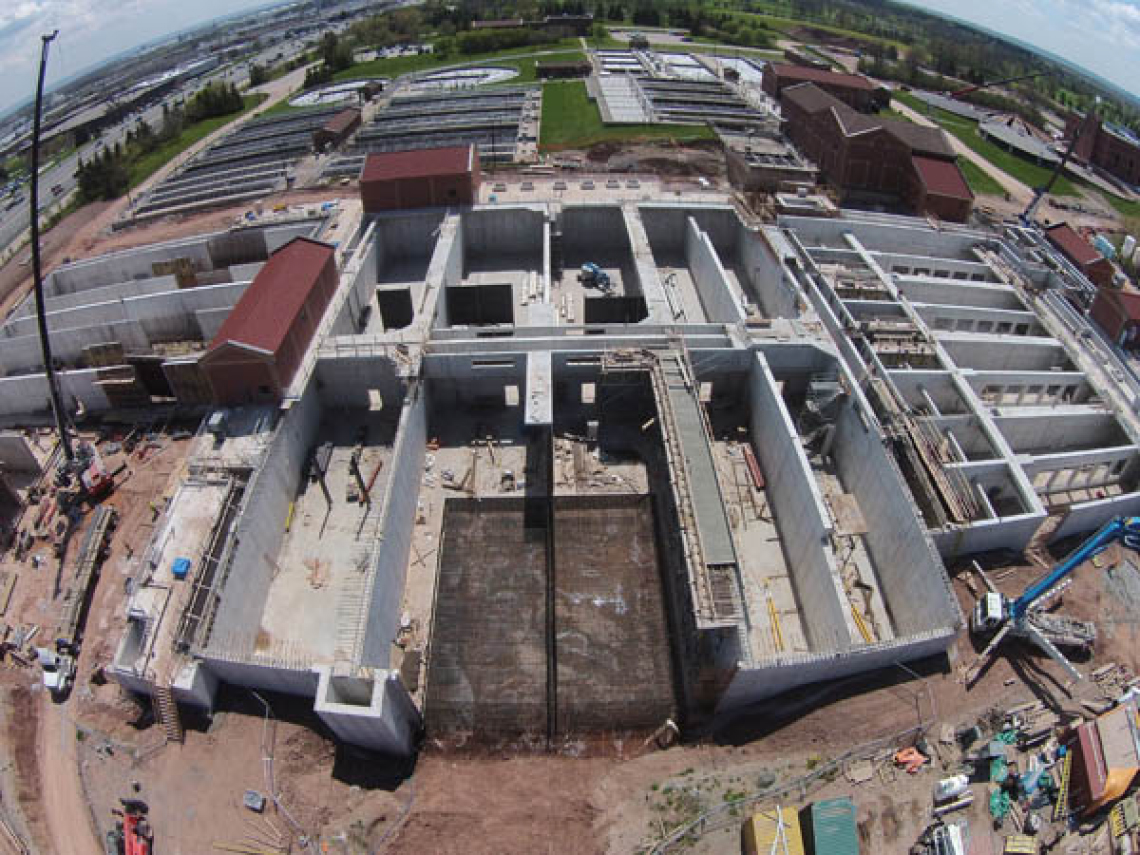 Fish eye view of the construction of the Mid-Halton Wastewater Treatment Plant